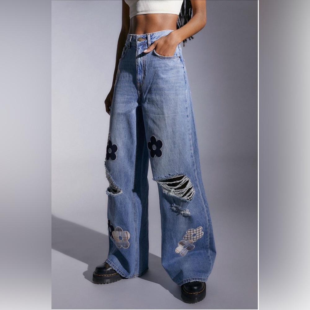urban outfitters floral jeans. “skater baggy”